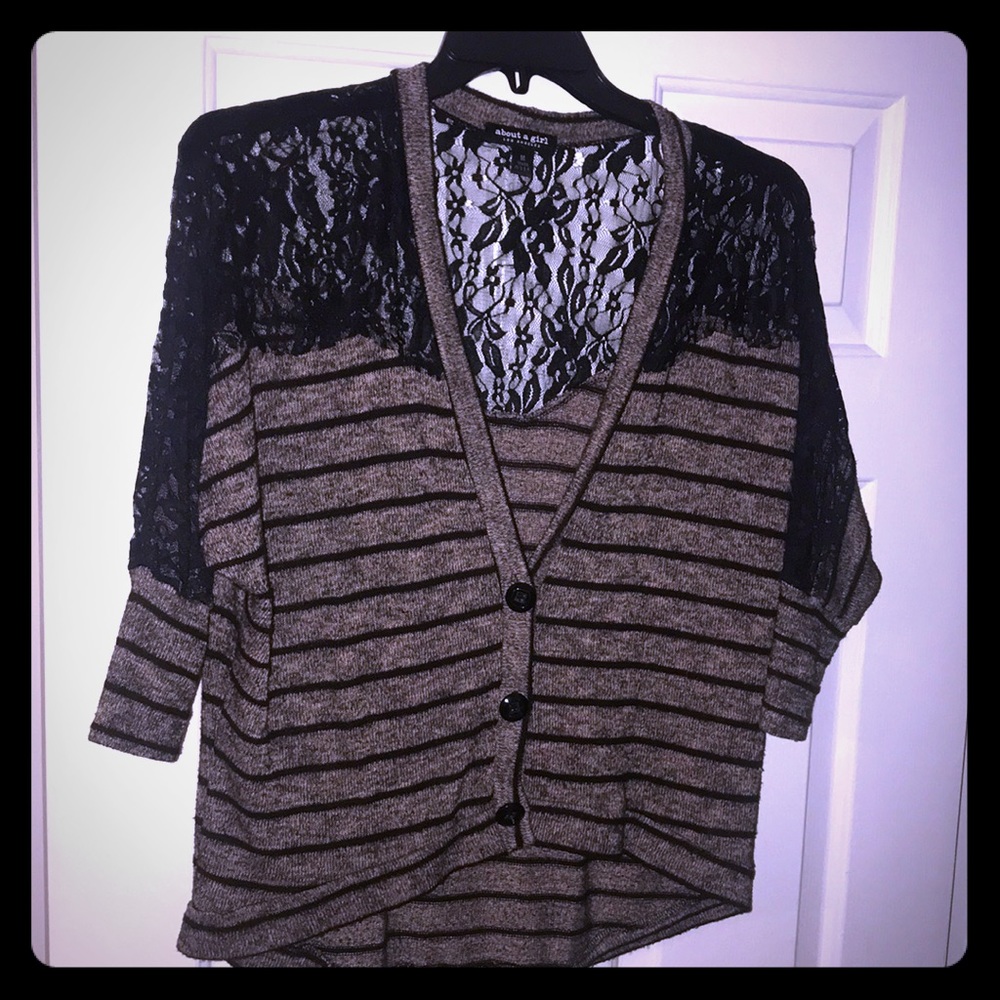 EUC About a Girl Dolman Cardigan Black Lace M